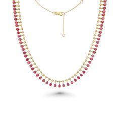 Diamond & Dangling Pear Shape Pink Sapphire Choker Necklace (17.00 ct.) in 14K Gold Sapphire Choker, Beautiful Diamond Necklace, Diamond Red, Red Sapphire, Diamond Tennis Necklace, Choker Style, White Diamonds, Memorable Gifts, Pear Shape