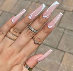 Unghie Sfumate, Purple Acrylic Nails, White Acrylic Nails, Lines On Nails, Classy Acrylic Nails, Long Acrylic Nails Coffin, White Nail, White Line, Square Acrylic Nails