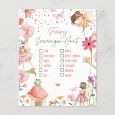 Fairy Birthday Scavenger Hunt Party Game Forest | Zazzle Fairy Scavenger Hunt, Fairy Party Ideas, Fairy Party Food, Fairy Birthday Themes, Fairy Theme Birthday Party, Birthday Scavenger Hunt, Scavenger Hunt Party, Fairy Games, Lake Birthday