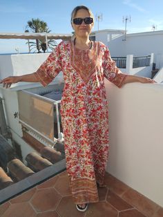 Cotton kaftan Bohemian Tunic Dress For Holidays, Summer Vacation Maxi Length Kurta, Beach Kurta For Summer In Maxi Length, Free Size Maxi Kurta For Beach, Free Size Maxi Length Kurta For Beach, Maxi Length Summer Vacation Kurta, Bohemian Maxi Length Kaftan For Holiday, Traditional Boho Print Kaftan For Summer, Traditional Summer Kurta For Vacation