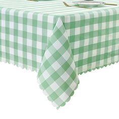 a green and white checkered table cloth