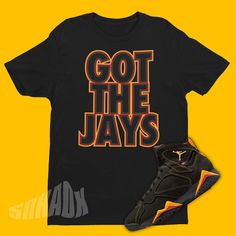 Got The Jays Shirt To Match Air Jordan 7 Citrus Throwback Black Sports T-shirt, Black Throwback Sports T-shirt, Throwback Black Pre-shrunk T-shirt, Black Throwback T-shirt For Sports Season, Throwback Black T-shirt For Sports Season, Black Throwback T-shirt With Logo Print, Black Throwback Crew Neck T-shirt, Black Throwback Graphic T-shirt, Black Throwback Graphic Print T-shirt