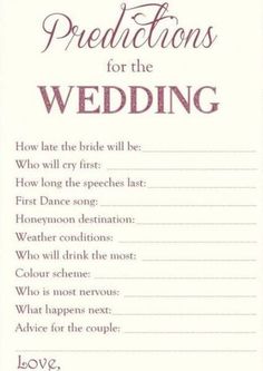 a wedding game with instructions for the bride