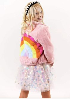 Rainbow Faux Fur Zip Up Jacket NEW! from Lola and the boys, This season's IT coat! Amazing rainbow goodness Super soft pink plush Faux fur with super soft star lining, Zip up front. 100% polyester Faux rabbit fur Dry clean only True to size Teddy Bear Pants, Batman Girl, Crystal Hoodie, Embroidered Leather Jacket, Childrens Clothing Boutique, Perfect Coat, Girl Rainbow, Rainbow Dress, Zip Up Jacket