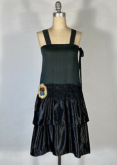 Vintage Antique 1920's Black silk ALL HAND-SEWN drop waist flapper girl dress S | eBay