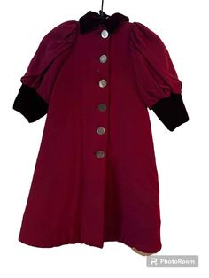 Victorian Coat Girls Wool and Velvet Maroon Quilted Lining - Etsy Victorian Coat, Clothing Winter, Velvet Collar, Vintage Fur, Winter Clothing, It's Cold, Mother Of Pearl Buttons, Pearl Buttons, Girls Jacket