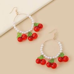 This Unique Pair Is A Wonderful Addition To Your Wardrobe And Your Style; Sure To Get Lots Of Compliments! Gsunny50x00hv83 Gsun1t50400jq5f Red Hoop Earrings For Summer, Cute Red Jewelry For Spring, Cute Red Earrings For Spring, Trendy Red Dangle Hoop Earrings, Cute Ear Rings, Coke Aesthetic, Cherry Accessories, Cherry Lady, Cherry Jewelry