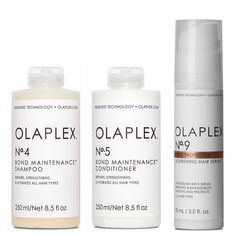 Replenish and protect your lengths with the Nourished Hair Essentials Bundle from Olaplex. Featuring the iconic shampoo, conditioner and hair serum, the set is fortified with the brand’s patented bond-repairing formula. Used together, the haircare bundle helps to create enviably flawless hair.   Set Contents:   Olaplex No.4 Bond Maintenance Shampoo 250ml  Nurture delicate hair with the nourishing shampoo designed to enrich hair with hydration for lustrous-looking lengths.   Olaplex No.5 Bond Mai Shampoo Design, Hair Set, Nourishing Shampoo, Hair Essentials, Hair Strengthening, Clean Skincare, Hair Serum, Treated Hair, Nourishing Hair