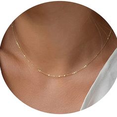 Women Necklace Size: 16" Chain With A 2" Extender, This Simple Gold Chain Necklace Is A Jewelry Box Staple Waterproof Material: 18k Gold Plated Dainty Chain Necklace Is Tarnish Resistant And Ideal For Everyday Wear; You Can Go To The Gym, Shower, And Sleep In It. It’s Also Hypoallergenic, So It’s Great For People Who Have Sensitive Skin Sturdy Gold Chain Design: This Delicate Gold Necklace For Women Doesn’t Twist, Kink Or Break Easily Like Some Other Types Of Chains Do, Making It Sturdy For Wear Round Satellite Chain Necklace, Elegant Beaded Necklaces With Satellite Chain, Elegant Beaded Necklace With Satellite Chain, Delicate Satellite Chain Necklace, Gold-plated Satellite Chain Necklace, Delicate Station Necklace With Satellite Chain, Minimalist Beaded Chain Jewelry, Dainty Necklace With Satellite Chain, Yellow Gold Station Necklace With Delicate Chain