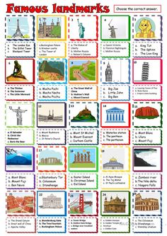 famous landmarks worksheet with pictures and words to help students learn the english language