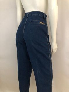 Vintage Women's 80's Gitano Jeans, High Waisted, Dark Wash, Denim (M) by Freshandswanky on Etsy Fitted Vintage Denim Blue Pants, Vintage High Rise Denim Blue Pants, Vintage High Waist Dark Wash Pants, Vintage High-waist Dark Wash Pants, Vintage Denim Blue Tapered Leg Pants, 1970s High Rise Denim Bottoms, Vintage Medium Wash Tapered Leg Pants, High Rise Vintage Denim Blue Bottoms, Vintage High Rise Dark Wash Bottoms