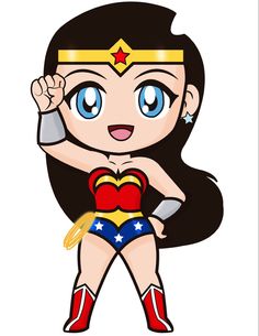 a cartoon wonder woman with blue eyes