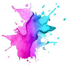 watercolor paint splattered with blue and pink colors on white background stock photo