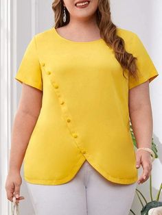 Plus Size Short Dresses Casual, Plain Top Designs, Plus Size Tops For Women Casual, Tops Designs For Women, Fashion Tops Blouse Plus Size, Ankara Agbada Styles For Women, Blusas Plus Size Feminina, Yellow Tops For Women, Work Tops For Women