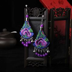 Ethnic Style Handmade Embroidered Earrings Ethnic Earrings Dance Accessories Ethnic Ornaments Peony Earrings Embroidered Earrings, Dance Accessories, Fashion Beads, Beaded Tassel Earrings, Bohemian Women, Ethnic Earrings, Beaded Drop Earrings, Bohemian Floral, Peony Flower