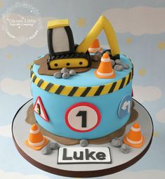 Excavator Cake, Baby Boy Birthday Cake