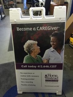 a sign advertising caregiver in a store