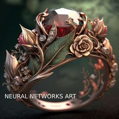 Generative Kunst, Fantasy Jewelry Magic, Bijoux Art Nouveau, Cute Engagement Rings, Neural Network, Magical Jewelry, Ringe Gold, Golden Ring, Coral And Gold