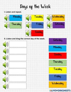 the days of the week chart for students to use in their homes and school classrooms