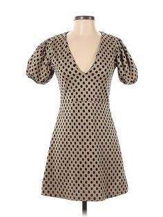 Zara Cocktail Dress Size: Small Brown Dresses - used. 80% Polyester, 18% Cotton, 1% Viscose, 1% Elastane, Mini, V Neck, Polka Dots, Short, Short Sleeve | Zara Cocktail Dress: Brown Polka Dots Dresses - Size Small Fitted Polka Dot Mini Dress, Knee-length, Fitted Polka Dot Knee-length Mini Dress, Fitted Knee-length Polka Dot Mini Dress, Fitted Polka Dot Midi Mini Dress, Polka Dot Zara Mini Dress For Spring, Zara Polka Dot Mini Dress For Spring, Casual Zara Polka-dotted Mini Dress, Casual Zara Mini Dress With Polka Dot Pattern, Polka Dot Short Sleeve Mini Party Dress