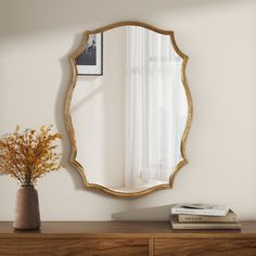 Introducing our 35.5'' H x 25'' W Mid-Century Modern asymmetrical mirror. Featuring high-definition glass and a vintage-inspired gold metal frame with distressed details, this scalloped mirror includes two back hooks for easy hanging. Perfect for living rooms, bedrooms, and dining areas, each mirror is rigorously drop-tested for durability. House of Hampton® | House of Hampton® Euri Metal Asymmetrical Mirror 35.43 H x 25.19 W x 1.18 D in Metal in Gold | 35.43" H X 25.19" W X 1.18" D | Wayfair | Scalloped Mirror, Asymmetrical Mirror, Asymmetrical Wall, Mirror Dining Room, Gold Framed Mirror, Hampton House, Gold Mirror Wall, Bronze Wall, Entryway Bathroom