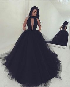 Black Prom Dress Ball Gown, Black Tulle Wedding Dress, Prom Dress Halter, Tulle Wedding Dresses, Formal Prom Dresses Long, Gorgeous Prom Dresses, Prom Dresses 2018, V Neck Prom Dresses, Prom Dresses Modest