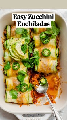 a casserole dish filled with meat, cheese and veggies topped with avocado