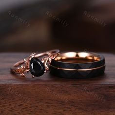 Here we have a Pear Cut Black Onyx Couples Ring Rose Gold Matching Ring Set His and Hers Wedding Band Promise Ring For Men For Women Natural Black Gemstone Rose Quartz Ring Set: https://www.etsy.com/listing/1734284819/vintage-rose-quartz-couples-ring-rose?click_key=ec447df21886dd603b198183e650bb253940f8c0%3A1734284819&click_sum=c5ffd074&ref=shop_home_active_8&pro=1&frs=1 ITEM DESCRIPTION ✦ Handmade, high-quality item! ✦ Material: Sterling Silver/Tungsten ►Sold as a two-piece set ►His ring is Ros Couple Wedding Rings Rose Gold, Black Promise Rings For Him And Her, Black Gold Ring Women, Matching Rings For Couples Wedding Bands Black, Rose Gold And Black Wedding Ring Sets, Rose Gold Onyx Engagement Ring, Couples' Black Promise Rings, Promise Ring For Men, Wedding Rings Sets His And Hers