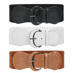 PRICES MAY VARY. Wide Elastic Waist Belt -- Made of Elastic band, alloy buckle and quality faux leather. Stretch waist belt is stylish and comfortable. Faux leather hook buckle fastening design, convenient to wear and take off. Size Details -- Extra Small to large women high waist belt is suitable for waist size 20"-24"/25"-30"/31"-36"/37"-42"/43"-48". Belt Width: 2.95"/7.5cm. This waistband can shape your waist well. Package Included -- You will get 3 pieces stretchy waist belts, including blac Belts For Dresses, Waist Belt Women, Nice Belts, Waist Belts, Birthday Thanksgiving, Brown Fits, Belt Vintage, Obi Belt, Accessories Style