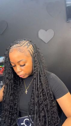 Hairstyles For Black Women With Big Foreheads, Scape Braids For Black Women, Fulani Braids Hairstyles With Twist, Braid Flip Over Head, Half Moon Hairstyle Braids, 2023 Hair Trends For Women Braids, Flip Over Fulani Braids With Quick Weave, Big Fulani Braids Hairstyles, Boho Fulani Braids With Color