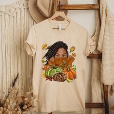 Thankful Fall Shirt,  Shirts for Black Woman, Black Women T-Shirt, Melanin, Fall Apparel, Fall Clothing, Fall Lovers Shirt, Black Teen Adult Sized, Unisex 52% Cotton 48% Polyester Bella Canvas for Short Sleeve 100% Cotton Bella Canvas for Long Sleeve.  50% Cotton 50% Polyester Gildan Sweatshirts Please message me if you have a preference for one brand over the other. I offer both Bella Canvas and Gildan for short sleeves and long sleeves.    PLEASE READ INSTRUCTIONS CAREFULLY -----How To Order-- Fall Tshirt Ideas For Women, Fall Lovers, Fall Apparel, Autumn T Shirts, Fall Clothing, Gildan Sweatshirts, Fall Shirt, Fall Shirts, Women T Shirt