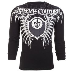 Xtreme Couture Affliction Men's Long Sleeve Thermal Shirt Vertebrae Biker Black Brand: Affliction Color: Black/White Style: Vertebrae This T-Shirt Features: Crew Neckline Long Sleeve Pullover Construction Black Thermal T-Shirt With Front And Back Graphics 100% Cotton Machine Wash Cold/Tumble Dry Low Black Biker Tops For Winter, Fitted Skull Print Tops For Winter, Black Long Sleeve Tops For Biker Events, Black Skull Print Top For Biker Events, Affliction Shirts, Xtreme Couture, Affliction Men, Thermal Shirt, Black White Fashion