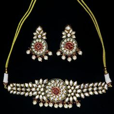 Exotic and snag-free kundan beaded necklace set with earrings. This is a stylish set with White Kundan. This set will work well with traditional, formal, and western formals. Eye-catching and unique jewelry that will set you apart. Gift this piece to a loved one, and see their face light up with joy. Best for gifting or for personal use, wear it to any occasion and become the spotlight. Kids Handicraft, Saree Jewellery, Silver Pooja Items, Glass Bangles, Silver Toe Rings, Gold Chain With Pendant, Kundan Earrings, Ruby Necklace, Silver Anklets