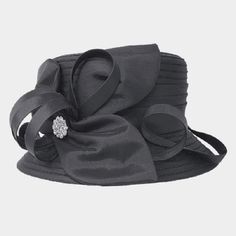 Style No : [424540] H20-Black Color : Black Crown Circumference : 23" Crown Height : 3.5" Brim Width : 2.75" 100% Polyester Bow Accented Flower Dressy Hat Elegant Fitted Lined Hats, Black Brimmed Cloche Hat For Spring, Black Cloche Hat With Curved Brim For Spring, Black Short Brim Cloche Hat For Spring, Black Cloche Hat With Short Brim For Spring, Black Cloche Hat For Evening In Spring, Black Cloche Hat For Spring Evenings, Fitted Cloche Hat For Evening In Spring, Black Cloche Hat For Summer Formal Events