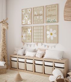 a child's room decorated in neutrals and whites