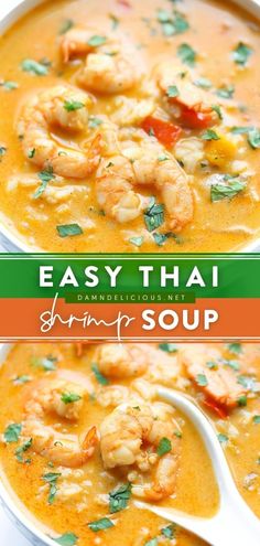 EASY THAI SHRIMP SOUP Easy Thai Shrimp Soup, Thai Curry Shrimp Soup, Healthy Shrimp Soup Recipes, Tia Shrimp Soup, Easy Thai Shrimp Curry, Shrimp Coconut Soup, Soup Shrimp Recipes, Spicy Shrimp Soup Recipes, Thai Coconut Curry Shrimp Noodle Soup