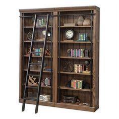 an old bookcase with ladder and books on it