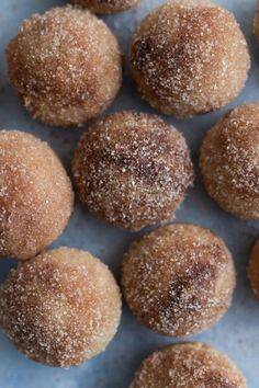 some sugared donuts are sitting on a plate