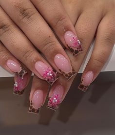 Pink Leopard Print Nails, Leopard Print Pink, Nails Now, Print Nails, Short Square Acrylic Nails