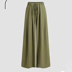 Green Cinch Wasted Pleated Wide Leg Pants. High-waisted Relaxed Fit Bottoms With Tie Waist, Fall Wide Leg Full Length Pants With Drawstring, Fall Full-length Wide Leg Pants With Drawstring, Full Length Wide Leg Pants With Drawstring For Fall, Fall Full Length Wide Leg Pants With Drawstring, Full Length Drawstring Pants For Fall, Fall Season Full Length Wide Leg Pants With Drawstring, High-waisted Pants With Tie Waist And Relaxed Fit, High-waisted Relaxed Fit Pants With Tie Waist