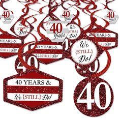 red and white christmas ornament set with 40 years and fortyth birthday decorations