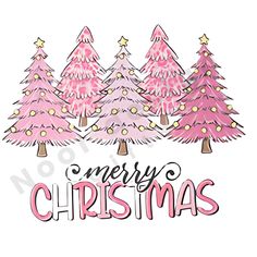 pink christmas trees with merry lettering