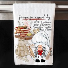 girl cook recipe for a great day kitchen towel Gnome Chef, Cook Illustration, Whimsical Kitchen, Personalized Pillow Cover, Girls Pillows, Chef Kitchen, Girl Decor, Weave Style, Kitchen Dishes