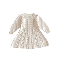 This soft knit dress is perfect for the cooler seasons. Available in Three classic colors, it can be dressed up or down. The high-quality knit fabric ensures your little one will stay warm and stylish during outings or playtime. Features: Available in 3 colors Soft knit fabric for warmth Cute twisted cable knit design Knit Baby Dress, Toddler Accessories, Knit Sweater Dress, Kids Sweater, Overall Dress, Fabric Shop, Kids Tops, Knitting Designs, Kids Bottoms