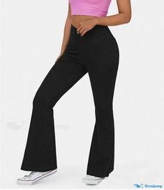 Orcajump - Premium Imitation Denim Flared Jeans with Butt-lifting Feature High Rise High Stretch Casual Pants, High Stretch High Rise Casual Pants, High Waist Stretch Flare Jeans, Casual High Rise High Stretch Pants, Casual High Stretch High Rise Pants, High Waist Stretch Flare Jeans In Solid Color, Black High Stretch Casual Jeans, Casual High Stretch Black Jeans, Casual High Waist High Stretch Jeans