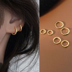 Accessories Gold 6mm/8mm/10mm/12mm Women Korean Simple Hoop Earrings Minimalist Ear Buckle Round Silver Party, Mini Earrings, Wedding Party Gift, Small Hoop Earrings, Sterling Silver Hoop Earrings, Huggie Hoop Earrings, Cartilage Earrings, Fine Earrings, Girls Earrings