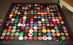 a table with many different colored buttons on it