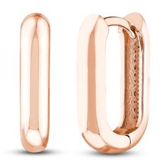 High polished round tubes are fashioned into an oval shape in these timeless women's 15mm huggie earrings. Fashioned in 14K rose gold, the earrings secure in place with hinged backs. Oval Rose Gold Hoop Earrings For Formal Occasions, Rose Gold Oval Hoop Earrings For Formal Occasions, Formal Oval Rose Gold Hoop Earrings, Rose Gold Polished Huggie Earrings, Jared The Galleria Of Jewelry, Huggie Earrings, Huggies Earrings, Oval Shape, Fashion Earrings