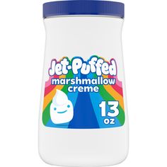 a jar of jel - puffed marshmallow creme on a white background