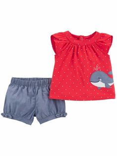 Red Cotton Short Sets, Playful Red Cotton Shorts, Red Cotton Sets, Red Shorts For Summer Playtime, Cotton Playwear Sets With Shorts, Cute Cotton Sets With Shorts, Cute Cotton Short Sets, Red Cotton Beach Sets, Red Cotton Beachwear Sets